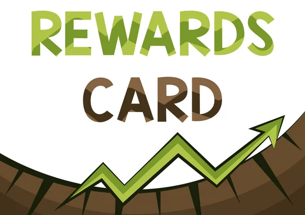 Texto de caligrafia Rewards Card. Abordagem de negócios Ajude a ganhar pontos de dinheiro milhas da compra diária Incentivos Gráfico abstrato Apresentando Progresso, Avançando e Melhorando Conceito — Fotografia de Stock