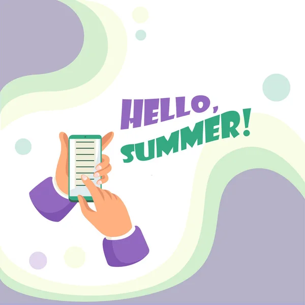 Tanda tulisan tangan Hello, Summer. Uraian tinjauan bisnis yang digunakan ketika musim panas tahun ini dialami Abstract Spreading Message Online, Global Connetivity Concepts — Stok Foto