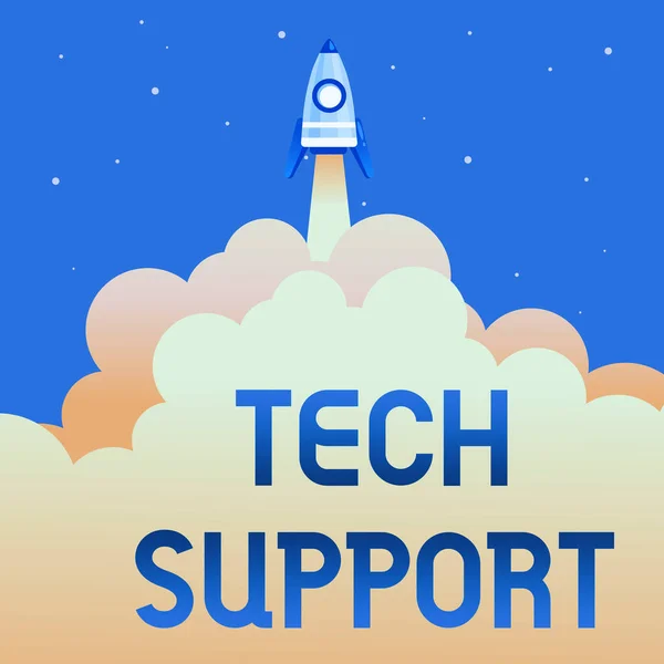 手書きのサイン｜Tech Support。ビジネスアイデア技術的な問題を抱えている人を支援する概要ロケット科学プレゼンテーションデザイントップレベルに到達 — ストック写真