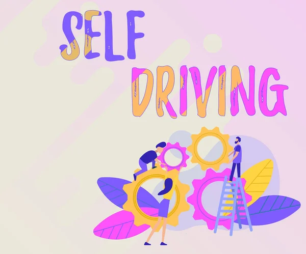 Podepsat zobrazení Self Driving. Koncept znamená Autonomní vozidlo Schopnost navigace bez vstupů Abstraktní pomoc při budování komunity, Společenská spolupráce Koncepce — Stock fotografie