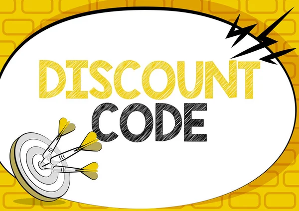 Writing displaying text Discount Code. Internet Concept to reduce the price of a product with an individualalized voucher Presenting Message About Hitting Target Concept, Abstract Announcing Goal