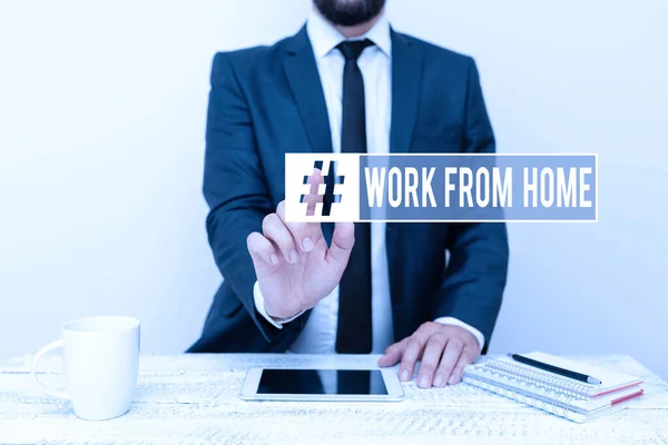 Sign displaying Work From Home. Business idea communicating with the company mainly from home flexibly Presenting Communication Technology Smartphone Voice And Video Calling — Stock Photo, Image