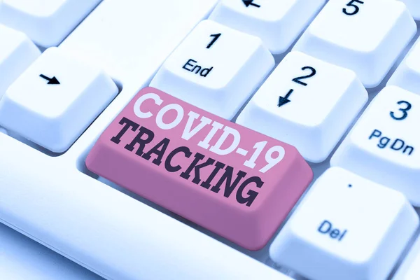 Zarejestruj wyświetlanie Covid 19 Tracking. Internet Concept Odróżniający proces możliwych zarażonych osób Wpisując Program Funkcjonalne Opisy, Tworzenie nowego adresu e-mail — Zdjęcie stockowe