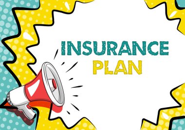 Sigorta Planı 'nı gösteren bir mesaj. Kavramsal fotoğraf, bir işçinin Renkli Tasarım, Önemli İleti, Soyut Haber Sunumu kapsamındaki risk yönetimini içerir