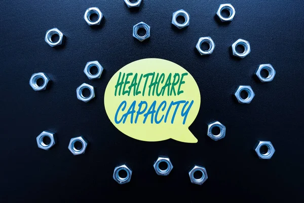 Sign displaying Healthcare Capacity. Concept meaning maximum amount of patients provided with the right medical service Workshop Improvement Ideas Productivity Inspirations And Solutions — 图库照片