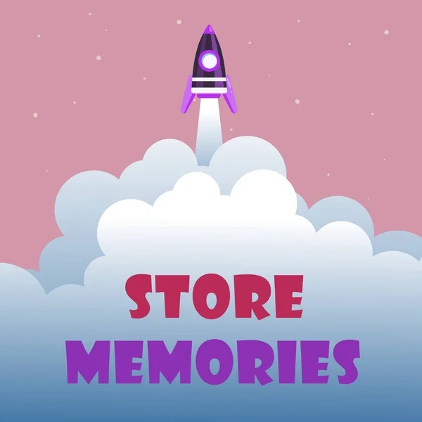 Sign displaying Store Memories. Internet Concept a process of inputting and storing data previously acquired Abstract Reaching Top Level, Rocket Science Presentation Designs — Stock Photo, Image