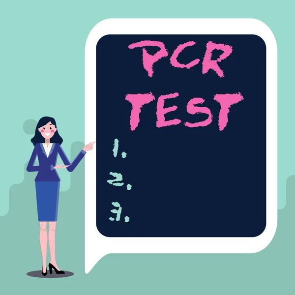 A PCR tesztet mutató szöveges jel. Internet Concept kvalitatív kimutatása vírusgenom belül rövid szekvenciája DNS Megjelenítése fontos információk, bemutatása az új ötletek — Stock Fotó