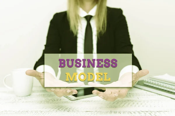 テキストビジネスモデルを表示する書き込み。企業の収益性向上に向けた事業概要モデル企業データの提示、企業の課題の議論 — ストック写真