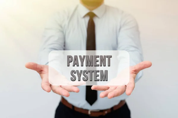 Conceptual caption Payment System. Concept meaning different transaction method allowing the transfer of fund Presenting New Plans And Ideas Demonstrating Planning Process — Stock Photo, Image