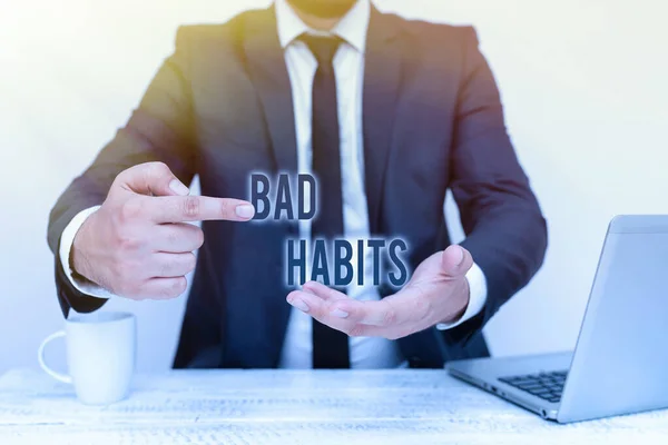 Conceptual display Bad Habits. Business showcase the uncontrollable negative habitual behavioral pattern of an individual Remote Office Work Online Presenting Business Plan And Designs