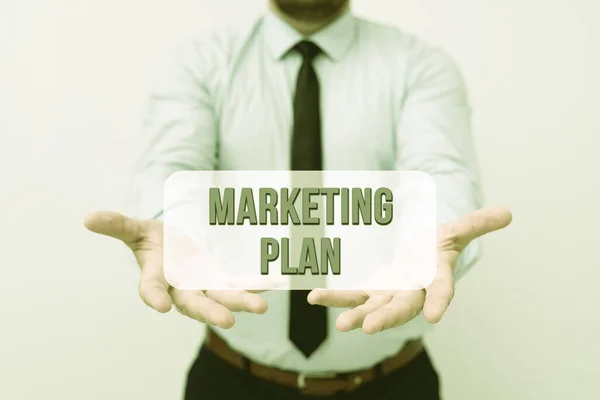 Plan de Marketing Conceptual. Enfoque empresarial se formó una estrategia empresarial general que implementarán Presentando nuevos planes e ideas Demostrando el proceso de planificación —  Fotos de Stock
