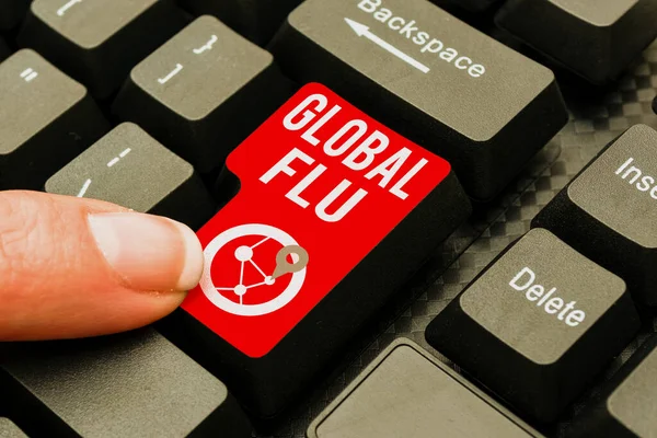 Hand writing sign Global Flu. Concept meaning Common communicable illness spreading over the worldwide fastly Abstract Typing License Agreement, Creating Online Reference Book — Stock Photo, Image