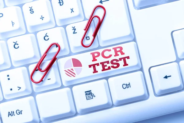 El yazısı işareti PCR Testi. Fikirlerinizi Yazan İnternet Taraması ve Çevrimiçi Araştırma Çalışması 'nın kısa bölümü içinde viral genomun niteliksel teşhisi — Stok fotoğraf