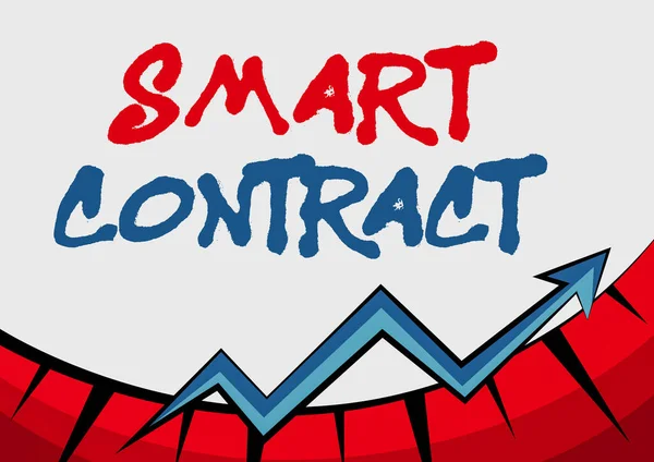 Signo de texto que muestra Smart Contract. Concepto empresarial acuerdo digital para controlar la transferencia de monedas digitales Gráfico abstracto Presentando el progreso, avanzando y mejorando el concepto — Foto de Stock