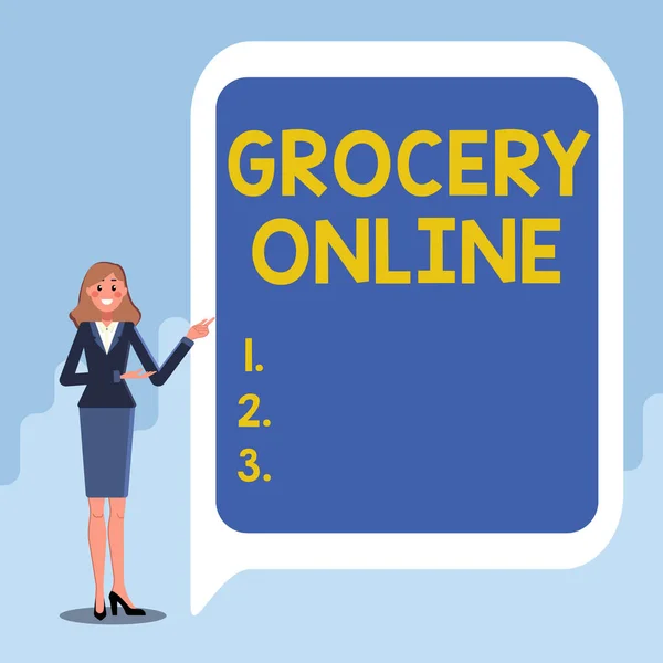 Inspiración mostrando signo Grocery Online. Idea de negocio versión digital del supermercado aceptando pedidos en línea Mostrando información importante, presentación de nuevas ideas —  Fotos de Stock