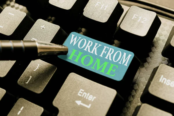 Text sign showing Work From Home. Conceptual photo communicating with the company mainly from home flexibly Abstract Typing New Business Slogan Message, Writing Market Strategies — Stock Photo, Image