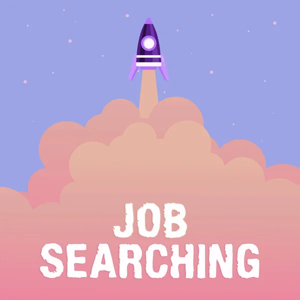 Escrevendo exibindo texto Job Searching. Abordagem de negócios listando a possível ocupação que você é capaz de Abstract Reaching Top Level, Rocket Science Presentation Designs — Fotografia de Stock