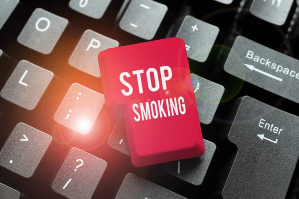 Sign displaying Stop Smoking. Word Written on Discontinuing or stopping the use of tobacco addiction Abstract Drafting A Binding Contract, Creating Antivirus Codes — Stock Photo, Image