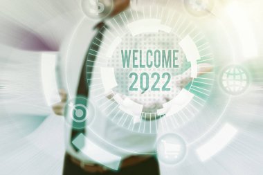 El yazısı işareti. Hoş geldin 2022. Yeni Yıl Kutlama Motivasyonu 'nun Tezahüratı Gentelman Üniforması Yeni Gelecek Teknolojileri' ni düzenliyor..