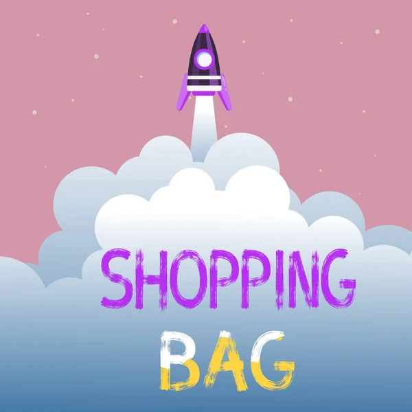 Handschrift tekst Shopping Bag. Zakelijke aanpak Containers voor het dragen van individuele bezittingen of aankopen Abstract Het bereiken van Top Level, Rocket Science Presentatie Designs — Stockfoto