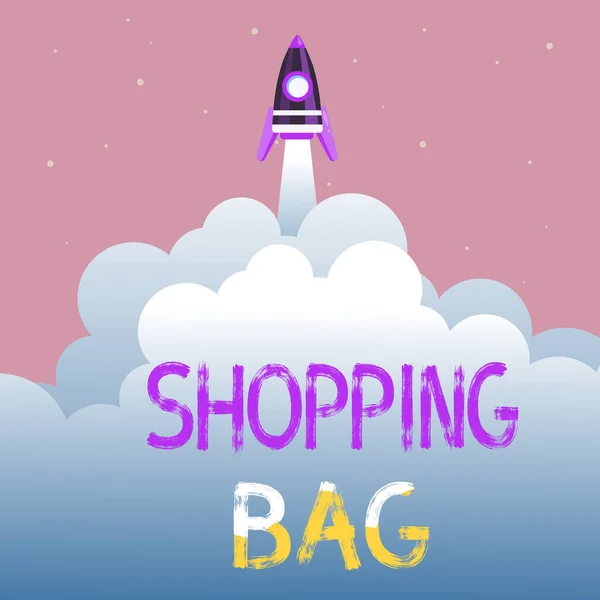 Handwriting text Shopping Bag. Business approach Containers for carrying an individualal possessions or purchases Abstract Reaching Top Level, Rocket Science Presentation Designs