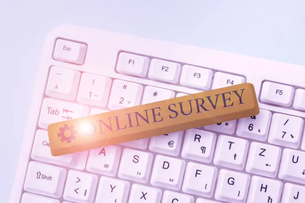 Handskrift tecken Online Survey. Internet-konceptet Omvärdering av återkoppling Undersökning Nöjdhetsgrad Vittnesbörd Sammanfattning Åtgärdande av Internetproblem, Upprätthållande av Internetanslutning — Stockfoto
