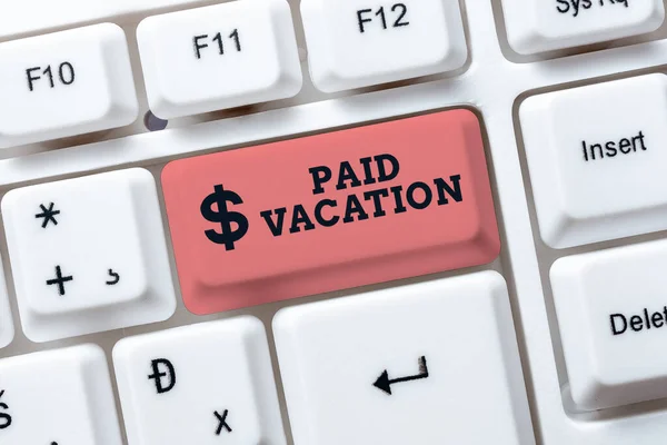 Text caption presenting Paid Vacation. Business concept Sabbatical Weekend Off Holiday Time Off Benefits Abstract Programmer Typing Antivirus Codes, Retyping Debug Codes