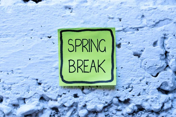 Hand writing sign Spring Break. Word for Vacation period at school and universities during spring Thinking New Bright Ideas Renewing Creativity And Inspiration — Stock Photo, Image