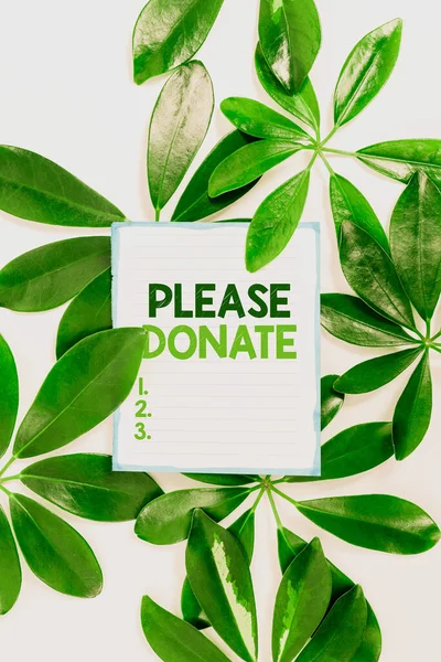 Writing displaying text Please Donate. Business showcase Supply Furnish Hand out Contribute Grant Aid to Charity Saving Environment Ideas And Plans, Creating Sustainable Products