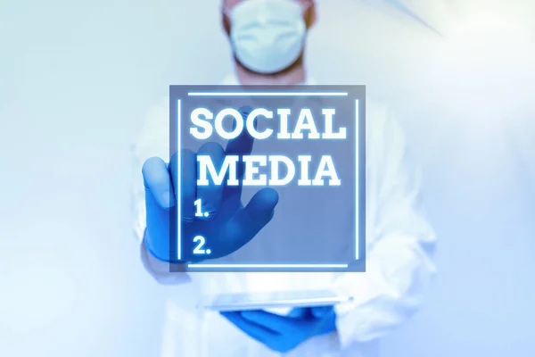 Pokaz koncepcyjny Social Media. Internet Concept Online kanał komunikacyjny Sieć Microblogging Demonstracja technologii medycznych, Prezentacja nowego odkrycia naukowego — Zdjęcie stockowe