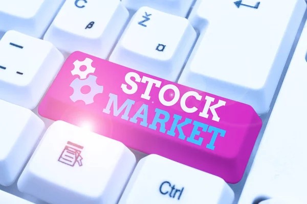 Text sign showing Stock Market. Word for Particular market where stocks and bonds are traded or exhange Offering Speed Typing Lessons And Tips, Improving Keyboard Accuracy — Stock Photo, Image