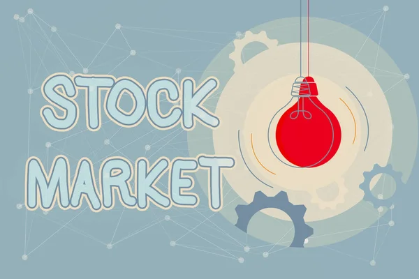 Text sign showing Stock Market. Concept meaning Particular market where stocks and bonds are traded or exhange Critical And Logical Thinking Concept, Abstract Bright Ideas And Designs — Stock Photo, Image