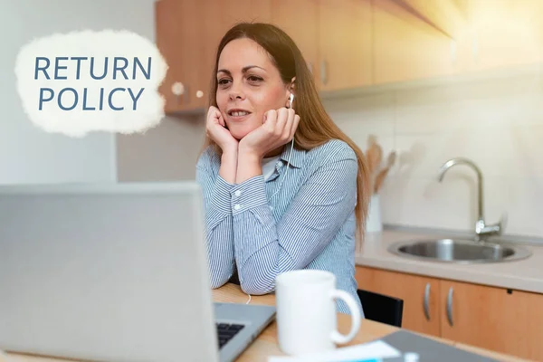 Writing displaying text Return Policy. Word for Tax Reimbursement Retail Terms and Conditions on Purchase Office Meeting Online, School Video Conference, Working Remotely Ideas — Stock Photo, Image