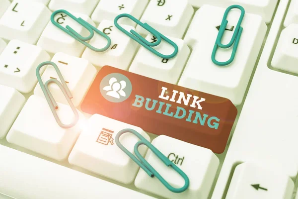 Text zobrazující inspiraci Link Building. Obchodní koncept SEO Termín Exchange Odkazy Získat hypertextové odkazy Indexované účtování Nový obsah sociálních médií, Abstrakt Vytváření on-line Blog Page — Stock fotografie