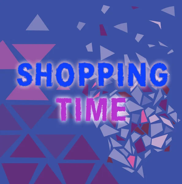 Inspiração mostrando sinal Shopping Time. Exibição de negócios a sessão permitida para a compra de item ao visitar uma loja diferente Colorido Wallpaper Image, Shatter Effect Design, Padrão geométrico — Fotografia de Stock