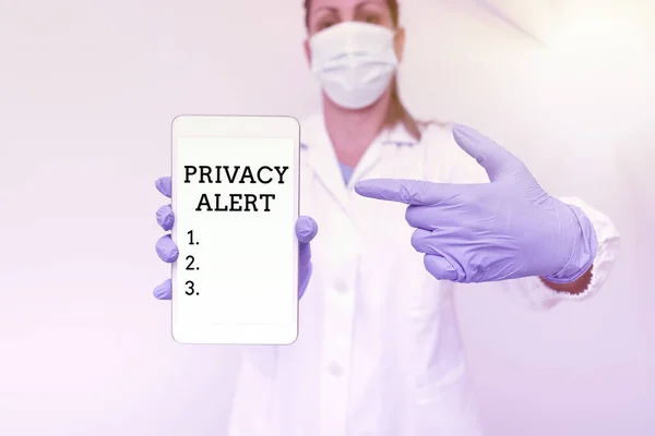 Hand writing sign Privacy Alert. Business concept warns the user from the risk that may steal your data Demonstrating Medical Techology Presenting New Scientific Discovery