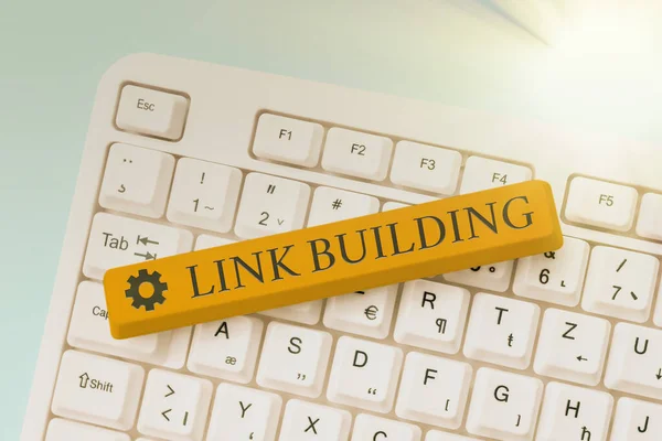 Panneau montrant Link Building. Concept d'entreprise SEO Term Exchange Links Acquérir des liens hypertexte Résumé Résoudre un problème Internet, maintenir une connexion en ligne — Photo