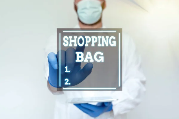 Inspiratie met uithangbord Shopping Bag. Bedrijfsconcept Containers voor het vervoeren van een individueel bezit of aankopen Demonstreren van medische technologie, Presenteren van nieuwe wetenschappelijke ontdekkingen — Stockfoto