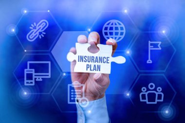 El yazısı sigortası planı. Yazılan kelime, bir işçinin El Tutma Yapboz Parçası 'nı kapsadığı riskini içeriyor. Yeni Gelecek Teknolojileri Açıyor.