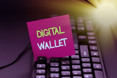 Metin işareti Dijital Cüzdanı gösteriyor. Çevrimiçi bir işlem oluşturan, Bilgisayar Programlama Hizmetleri yaratan, Yeni Çalışma Kağıdı Veri Yazan bir finans hesabı için sözcük