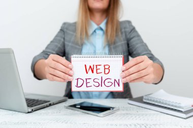El yazısı web tasarımı. İnternet Konsepti web sitesi oluşturulmasında düzen, içerik ve grafikler Finansal Danışman Para Tasarruf İpuçları Veriyor, Girişimci Anlaşmaları Tartışıyor