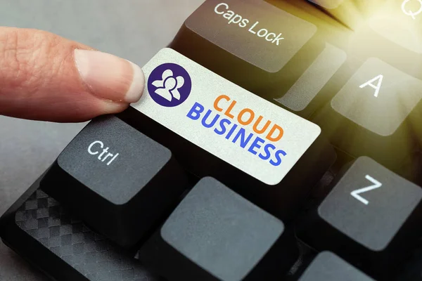 Leyenda conceptual Cloud Business. Idea de negocio entrega basada en Internet de servicios puestos a disposición de los usuarios Rellenar formularios de registro en línea, Recopilación y edición de datos de Internet — Foto de Stock