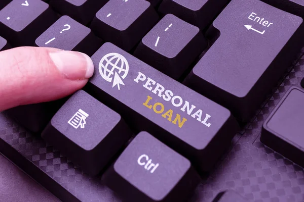 Conceptual caption Personal Loan. Internet Concept borrowing a fixed amount of money from a bank or credit union Typing New Blog Contents, Writing Movie Scripts, Creating Computer Codes