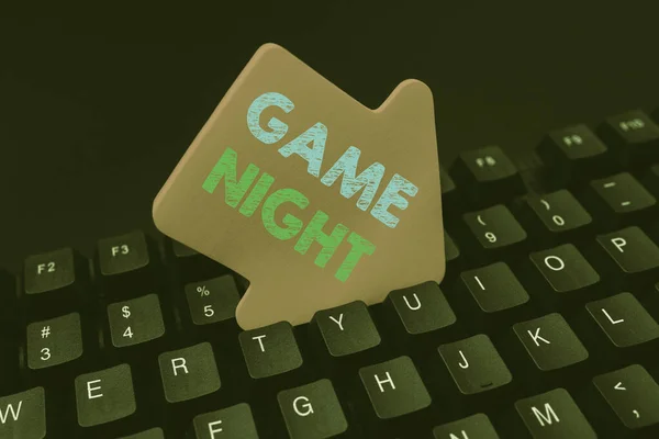 Sign displaying Game Night. Business approach usually its called on adult play dates like poker with friends Converting Written Notes To Digital Data, Typing Important Coding Files