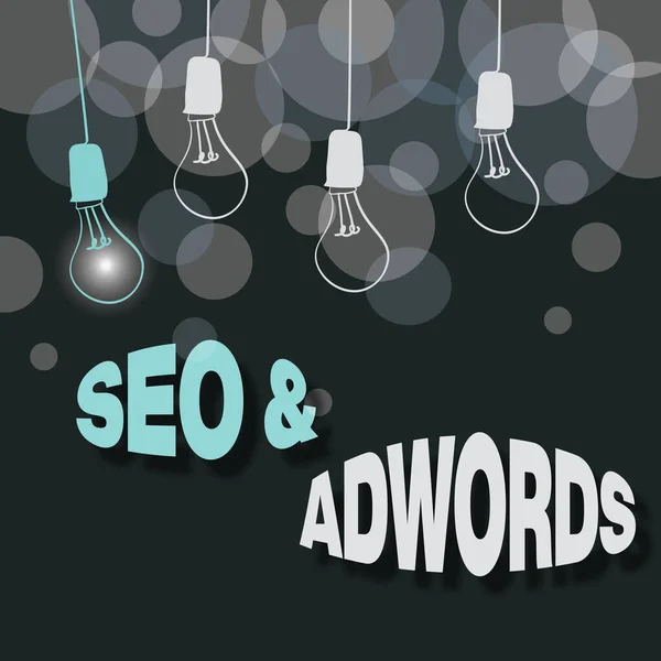 Σήμα χειρόγραφου Σεο και Adwords. Internet Concept they are main tools components of Search Engine Marketing Περίληψη Εμφάνιση διαφορετικών ιδεών, Φώτα Παρουσιάζοντας Intellect Concept — Φωτογραφία Αρχείου