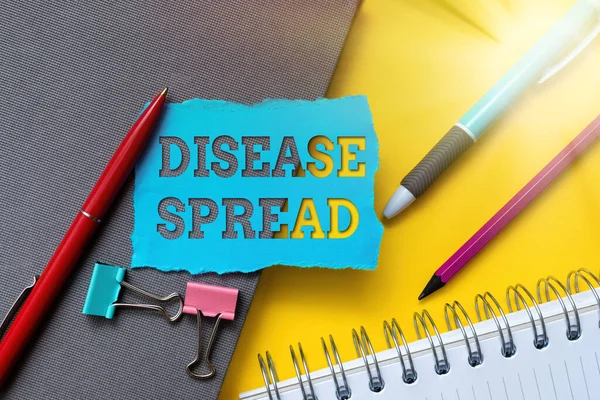 Text sign showing Disease Spread. Word Written on Direct transfer of a viral agent through an individualtoan individual contact Flashy School And Office Supplies Bright Teaching And Learning — 图库照片