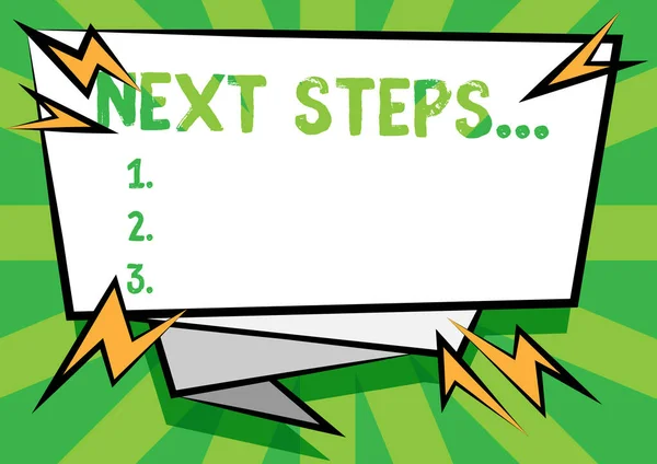 Text sign showing Next Steps. Business approach something you do after you have finished doing first one Abstract Displaying Urgent Message, New Announcement Information — Stock Photo, Image