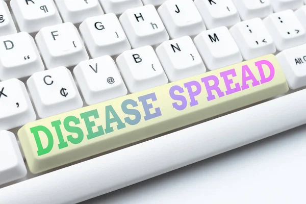 Sign displaying Disease Spread. Business approach Direct transfer of a viral agent through an individualtoan individual contact Typing Online Member Name Lists, Creating New Worksheet Files — 图库照片