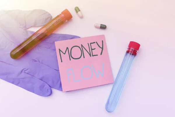 Handwriting text Money Flow. Concept meaning it is an indicator of positive or negative in a current day Spreading Virus Awareness Message, Preparing Infection Medicines — Stock Photo, Image