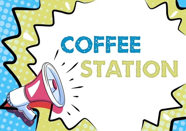 Text showing inspiration Coffee Station. Business overview a small, informal restaurant that typically serves hot drinks Colorful Design Displaying Important Message, Abstract Announcing News